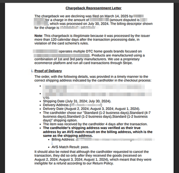 chargeback representment letter